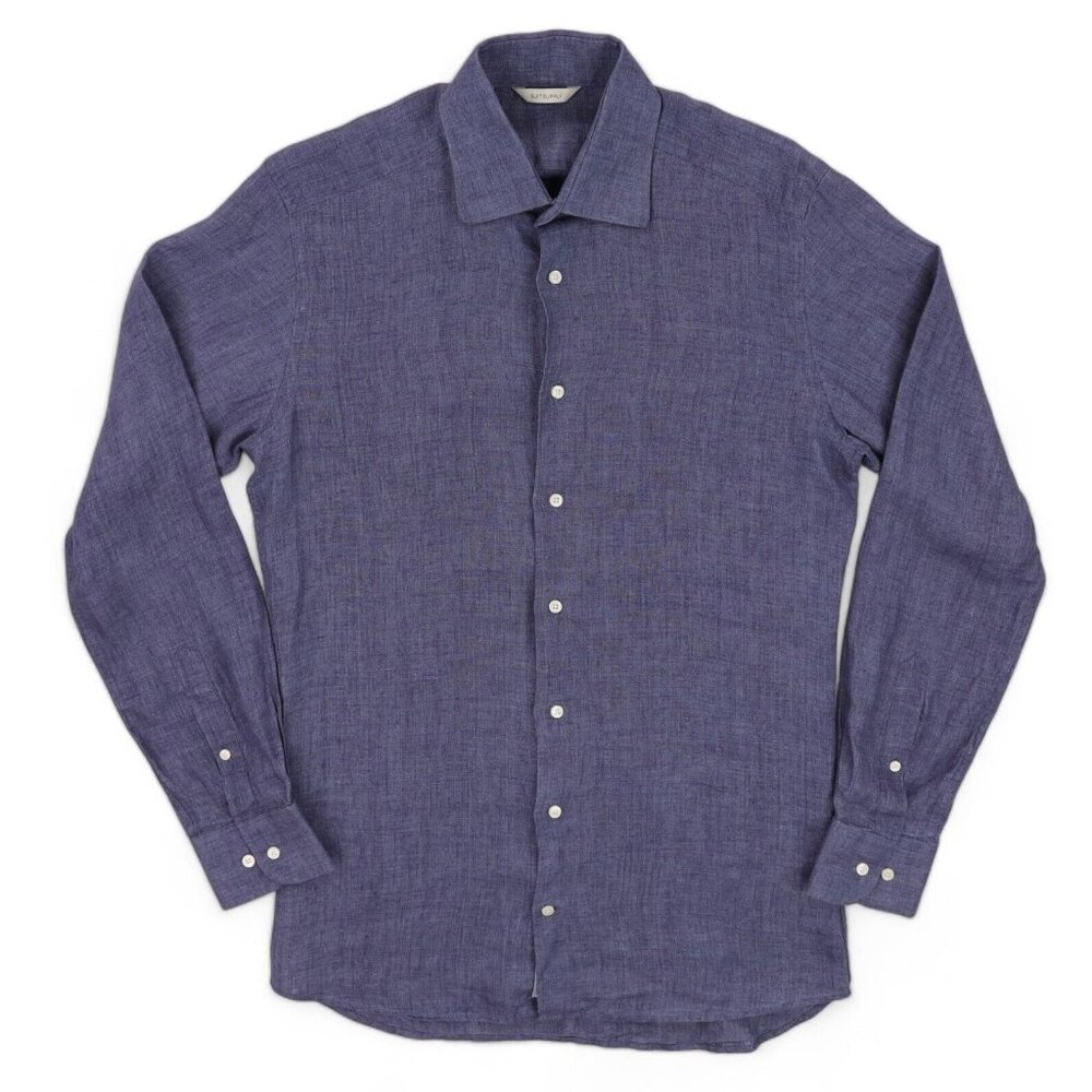 Suitsupply Linen Dress Shirt Mens 15 Blue Spread Collar Long Sleeve Chambray